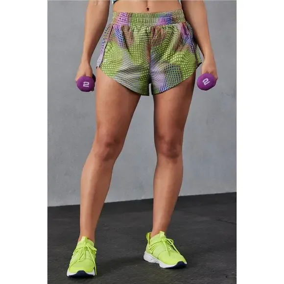 Fabletics Shorts Green Pink Multicolor Mid Rise Running Zipper Pocket XS NWT - Picture 2 of 14